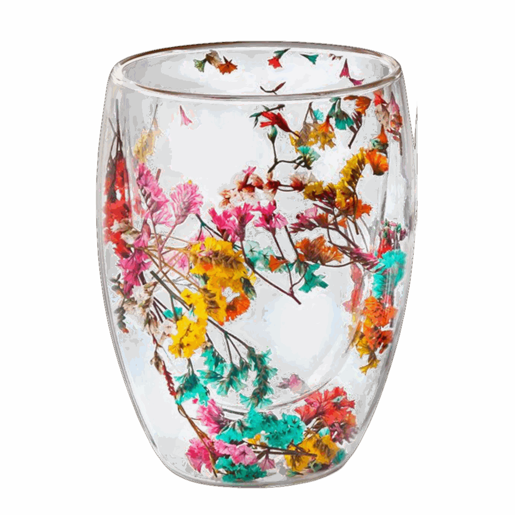 Dubbelwandig glas droogbloemen gekleurd